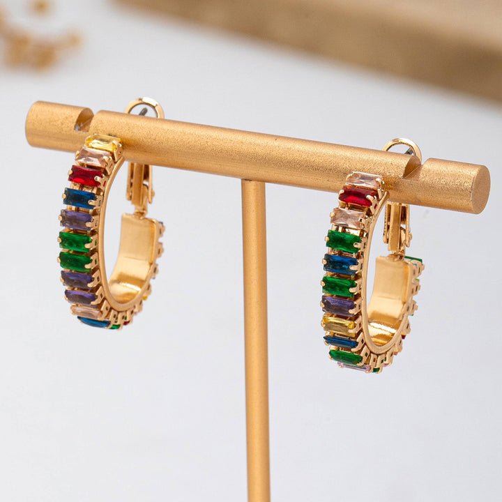 Accessories, Earrings - Multicolor Baguette Crystal Hoop Earrings | 80E62401 - - Cultured Cloths Apparel