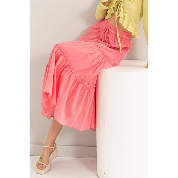 Women's Skirts - Cotton Voile Tiered Midi Skirt - CORAL - Cultured Cloths Apparel
