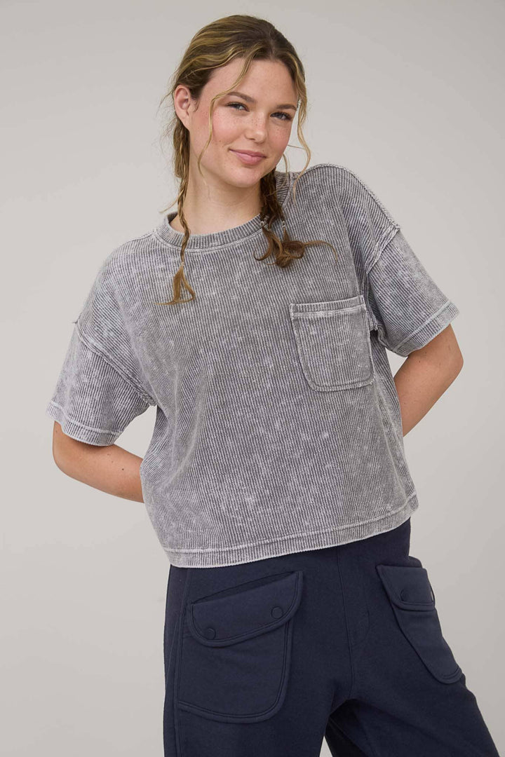 Women's Short Sleeve - WASHED RIBBED SHORT SLEEVE TEE WITH POCKET - - Cultured Cloths Apparel