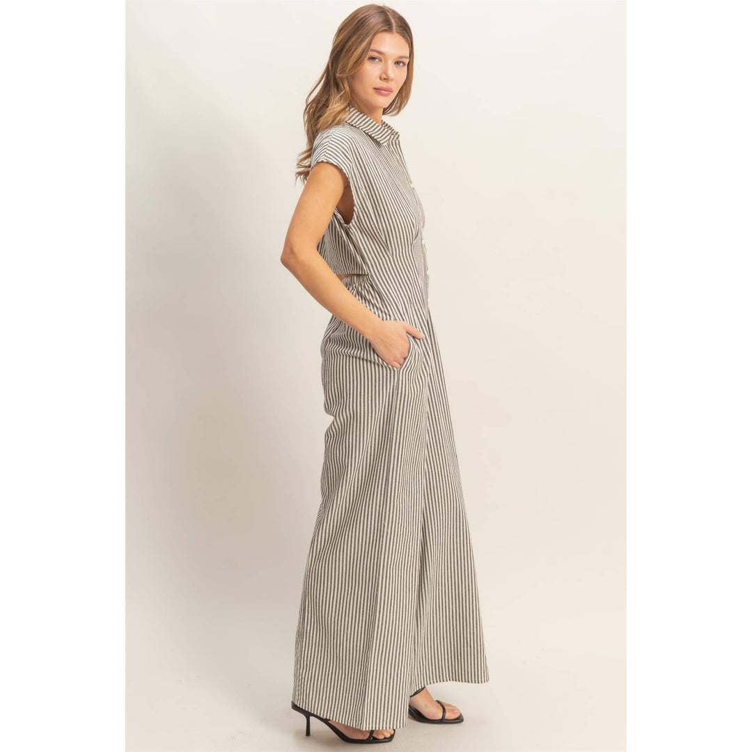 Striped Button Down Jumpsuit