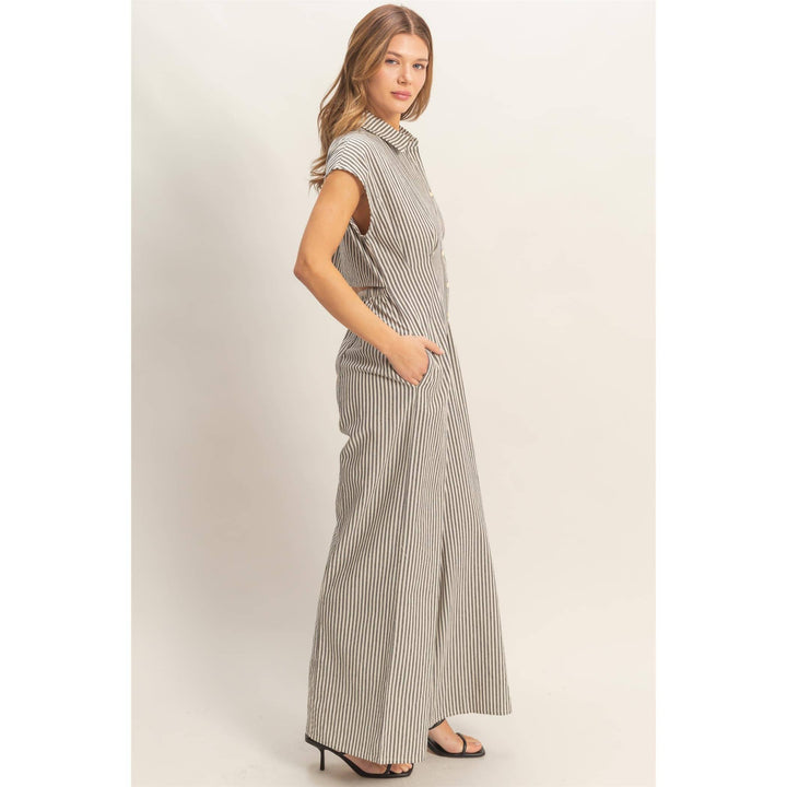 Striped Button Down Jumpsuit