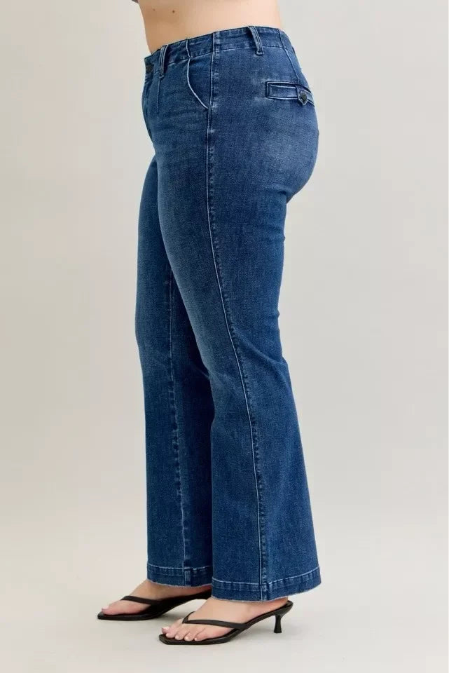 Denim - Judy Blue Full Size Mid Rise Bootcut Jeans with Welt Pockets Plus Size - - Cultured Cloths Apparel