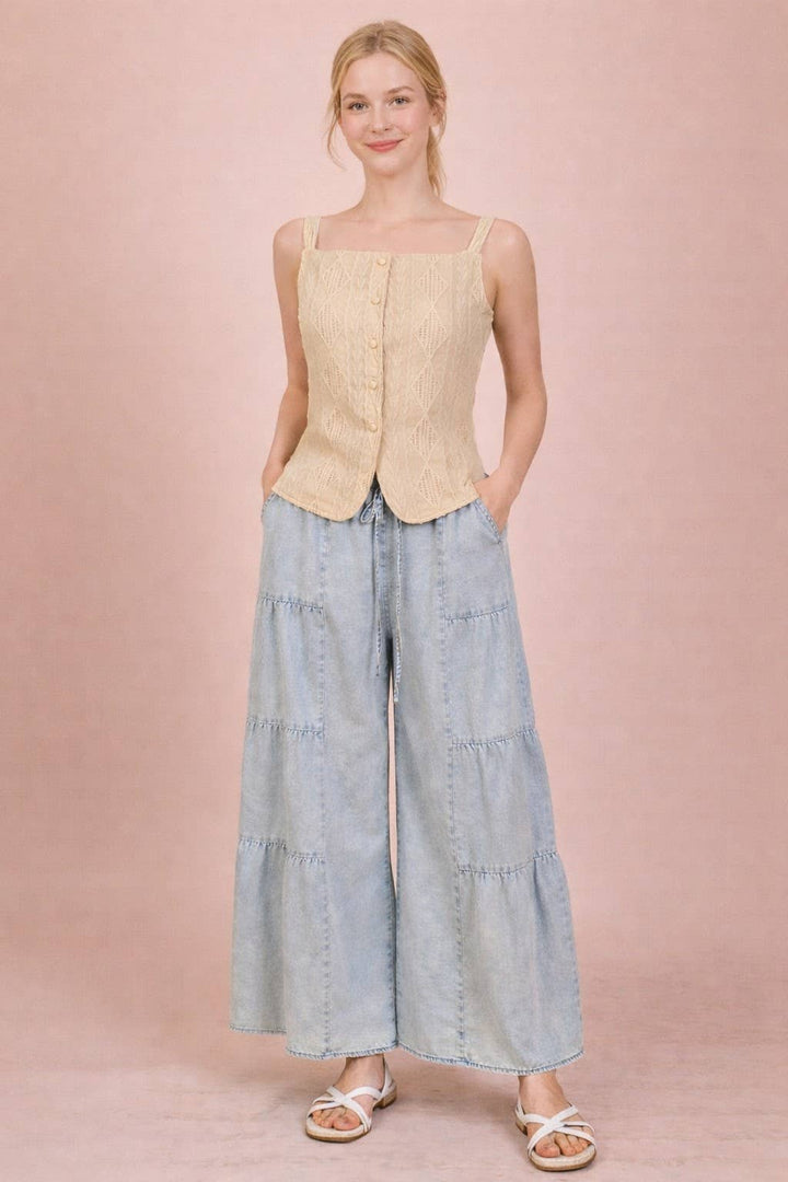 Pants - Tiered Layers Mineral Washed Chambray Pants - - Cultured Cloths Apparel