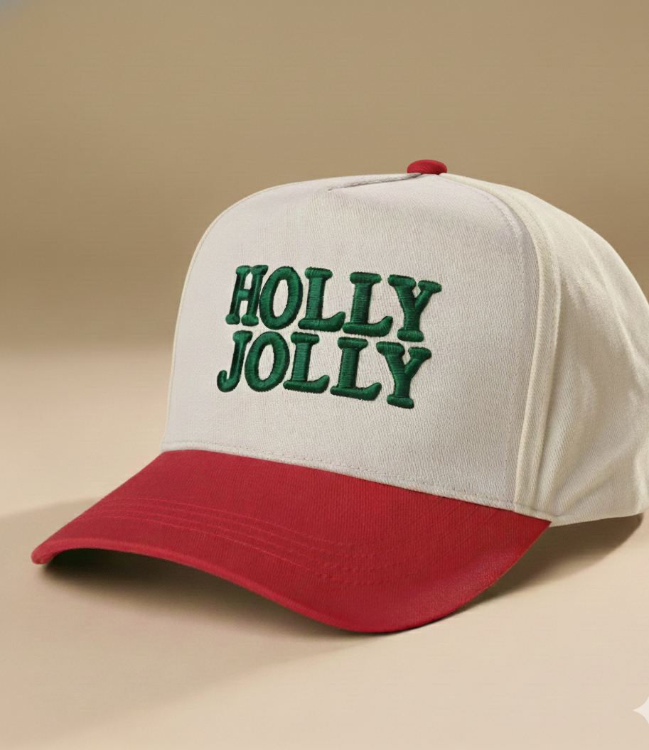 Holly Jolly Embroidered Baseball Cap