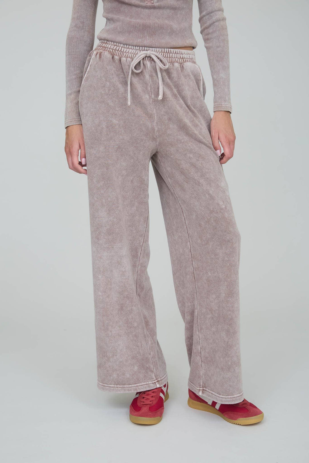 WASHED WIDE LEG DRAWSTRING LOUNGE PANTS
