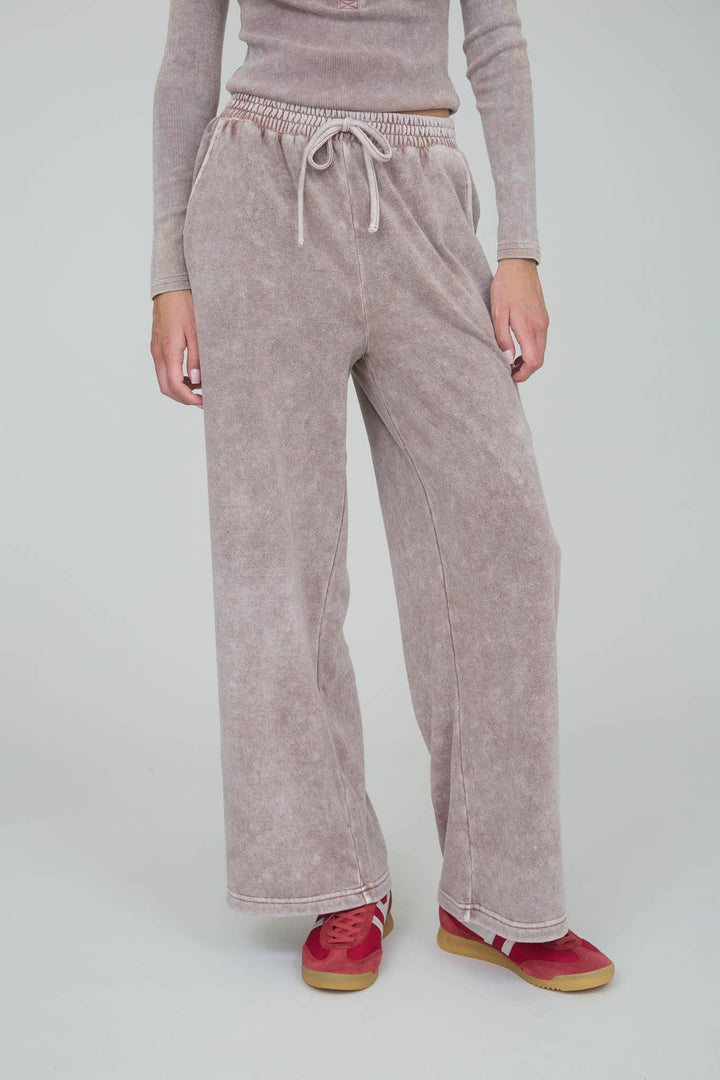 WASHED WIDE LEG DRAWSTRING LOUNGE PANTS