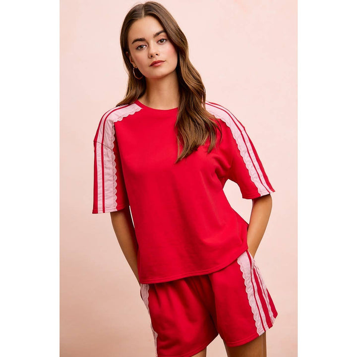 FRENCH TERRY SIDE LACE DRAWSTRING SHORTS