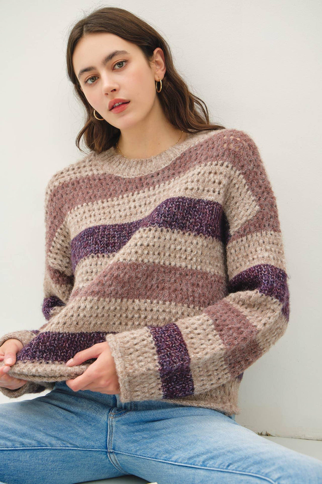 CHUNKY CROCHET KNIT STRIPED SWEATER – Cultured Cloths Apparel