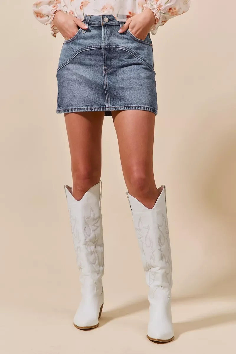 Women's Dresses - SO ME Washed Denim Mini Skirt with Pockets - - Cultured Cloths Apparel