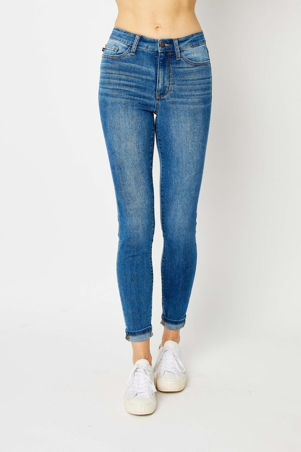 Denim - Judy Blue Full Size Cuffed Hem Skinny Jeans -  - Cultured Cloths Apparel