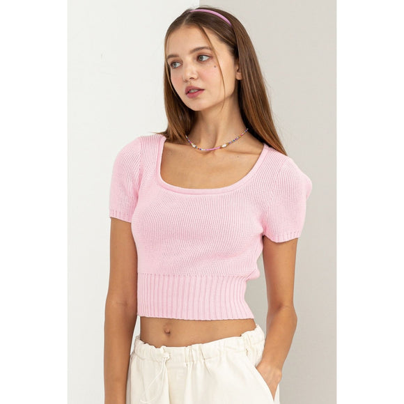 Women's Short Sleeve - Trendiest Babe Short Sleeve Sweater Top - Pale Pink - Cultured Cloths Apparel