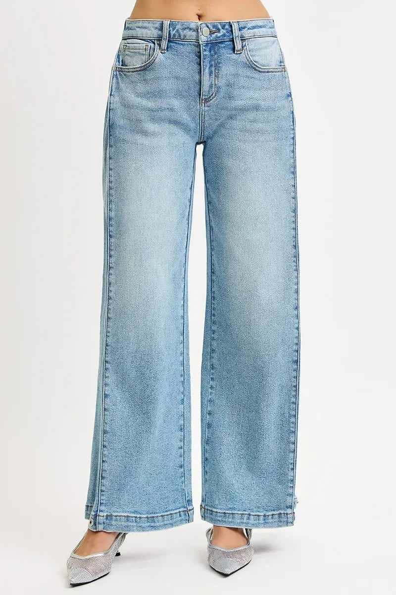 Denim - RISEN Mid Rise Wide Barrel Transferable Leg Snap Jeans - - Cultured Cloths Apparel