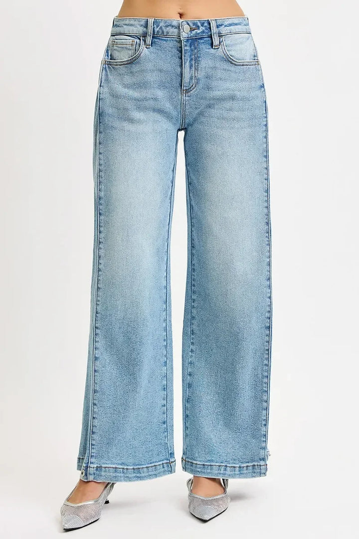 Denim - RISEN Mid Rise Wide Barrel Transferable Leg Snap Jeans - - Cultured Cloths Apparel