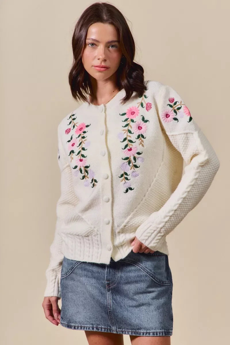 Women's Sweaters - SO ME Floral Embroidered Coquette Sweater Cardigan - - Cultured Cloths Apparel