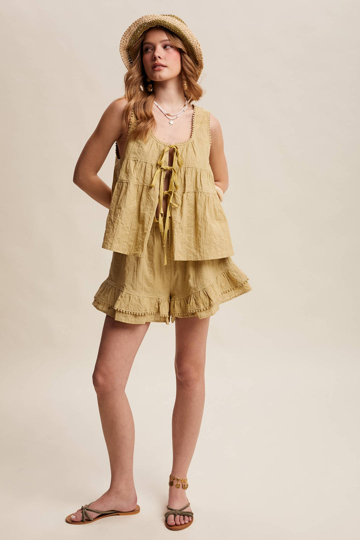 Embroidered Tiered Ruffle Set