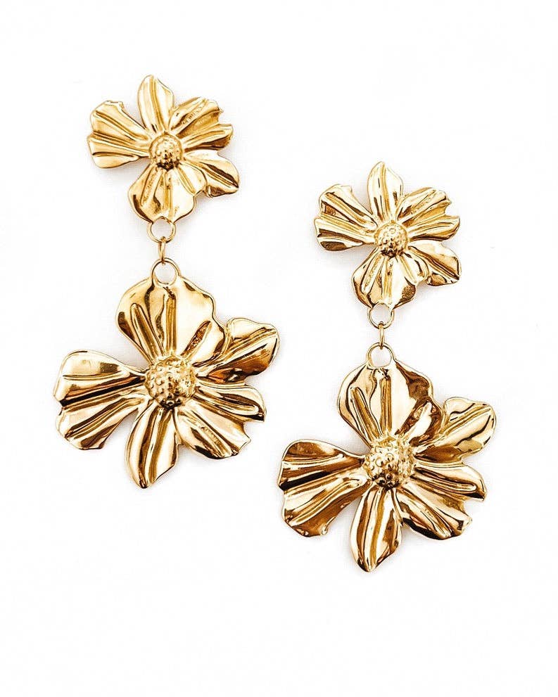 Accessories, Jewelry - Peggy Vintage Gold Flower Earrings - - Cultured Cloths Apparel
