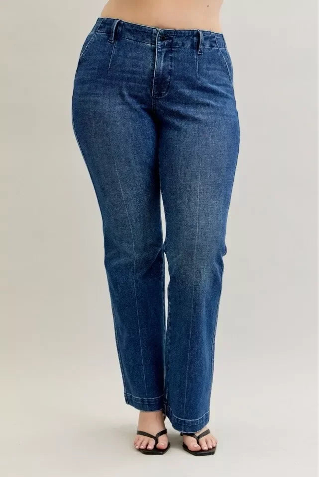 Denim - Judy Blue Full Size Mid Rise Bootcut Jeans with Welt Pockets Plus Size - - Cultured Cloths Apparel