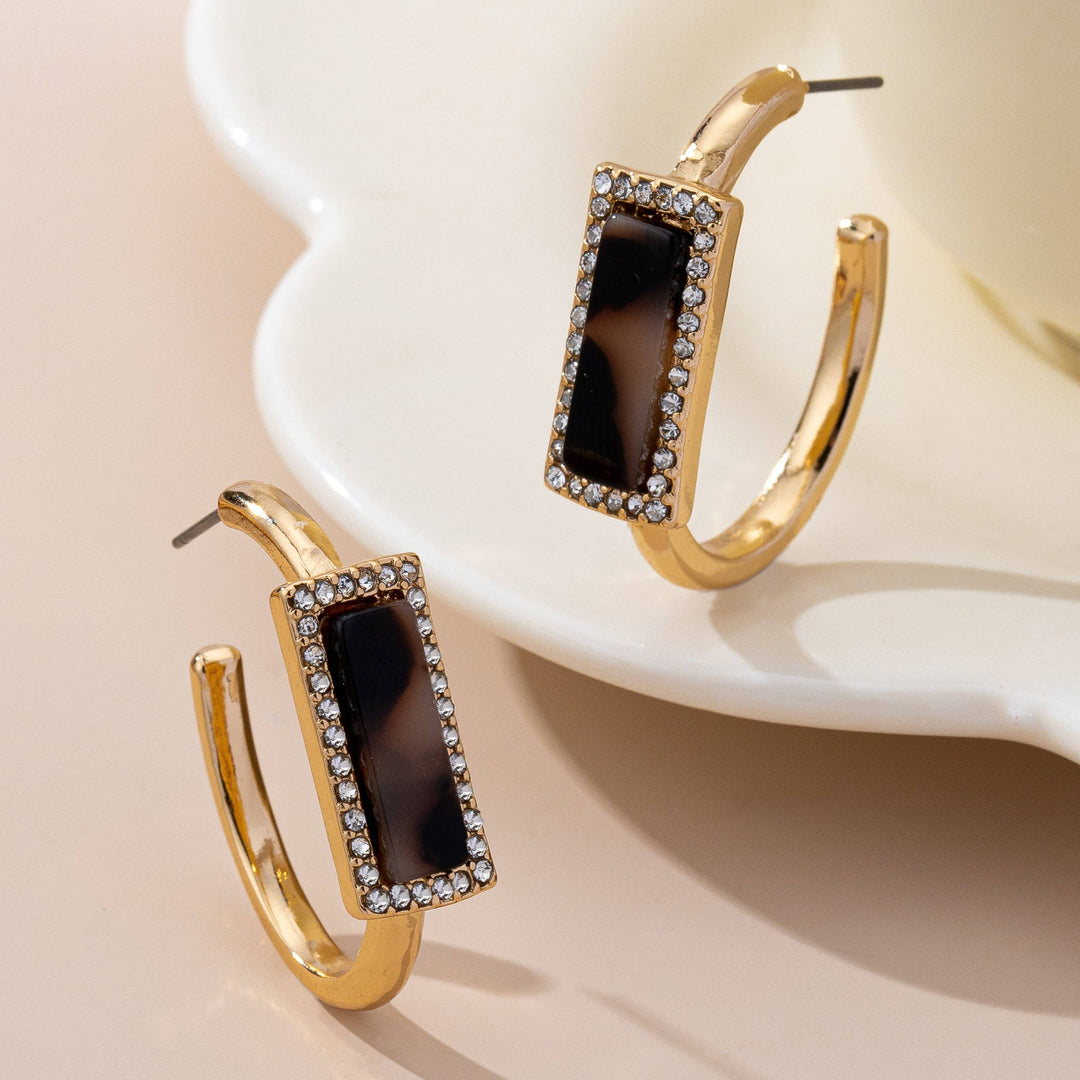 Accessories, Earrings - Tortoise & Pavé Gold Hoop Earrings | 80E61636 - - Cultured Cloths Apparel