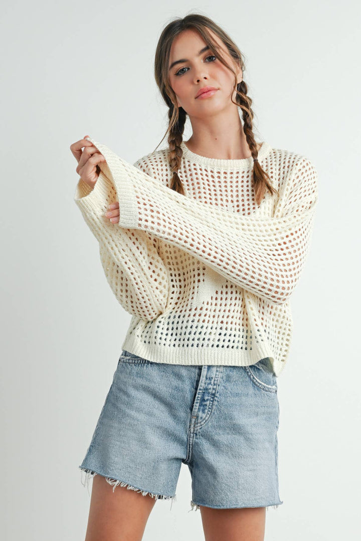 Women's Sweaters - Star Crew Neck Crochet Sweater - - Cultured Cloths Apparel