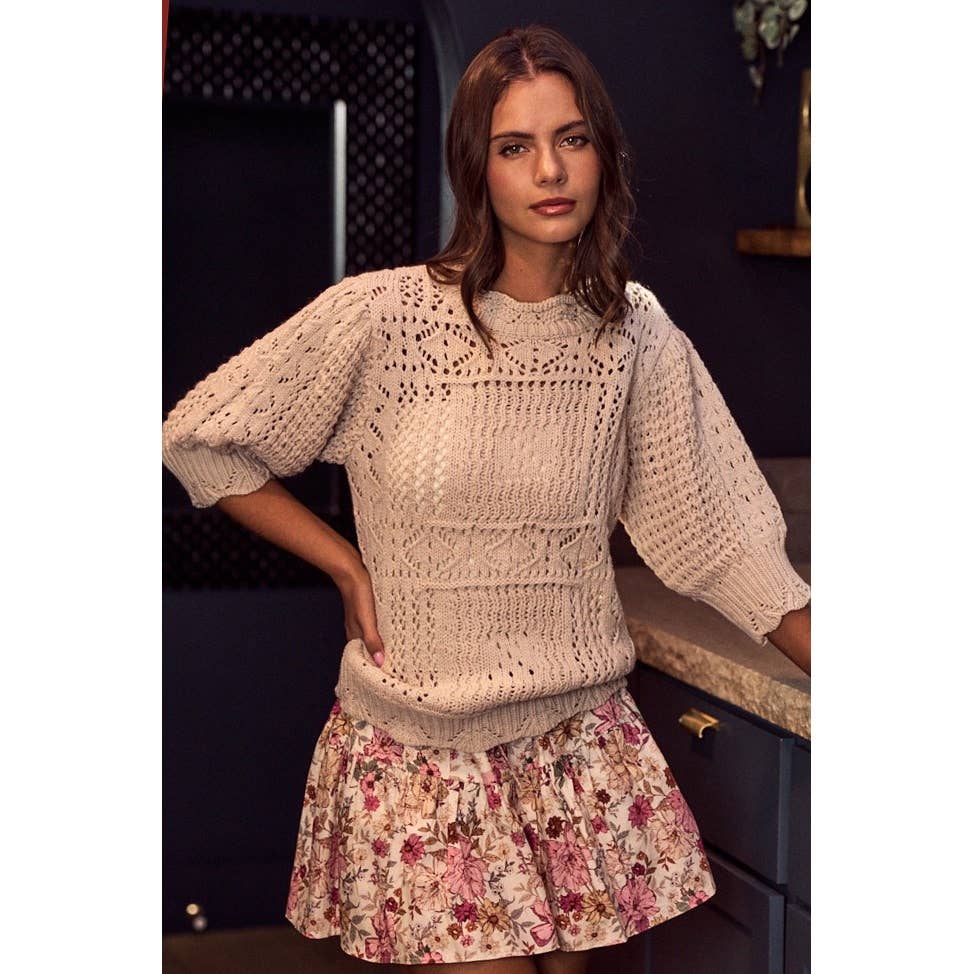 Women's Short Sleeve - Poetic Crochet Bloom Lace Detail Pullover - - Cultured Cloths Apparel