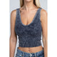 Women's - 2-Way Neckline Washed Ribbed Cropped Tank Top - ASH BLACK - Cultured Cloths Apparel