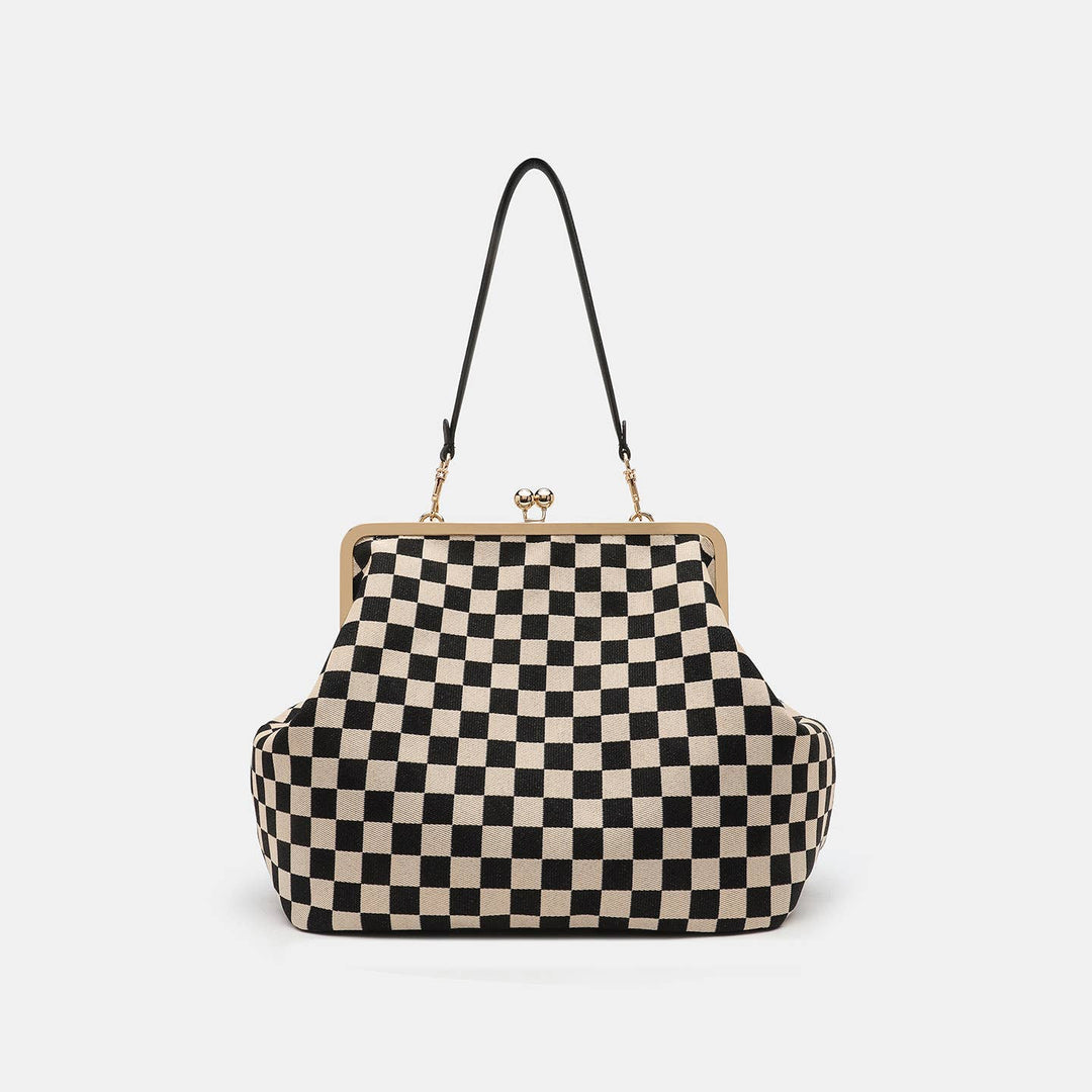 Classic Checkerboard Kiss Lock Frame Shoulder Handbag