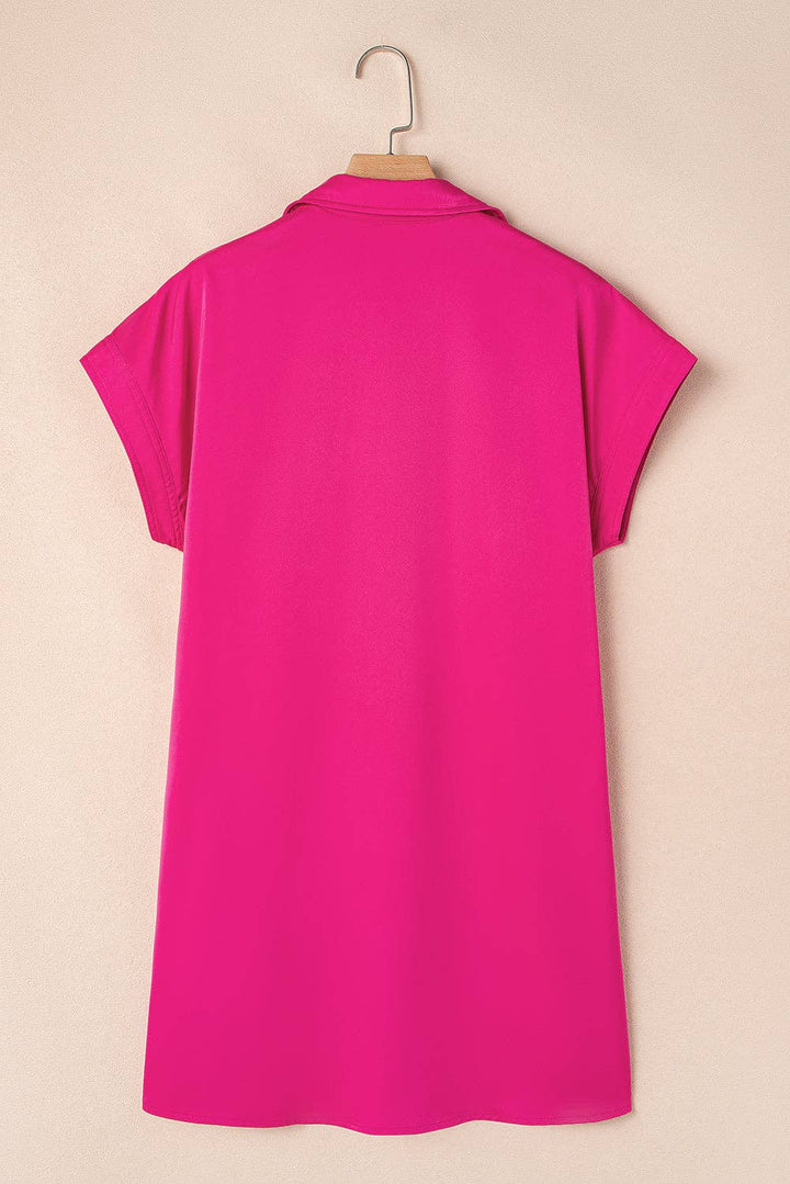 Dresses - Solid Buttoned Collar T-Shirt Mini Dress - - Cultured Cloths Apparel