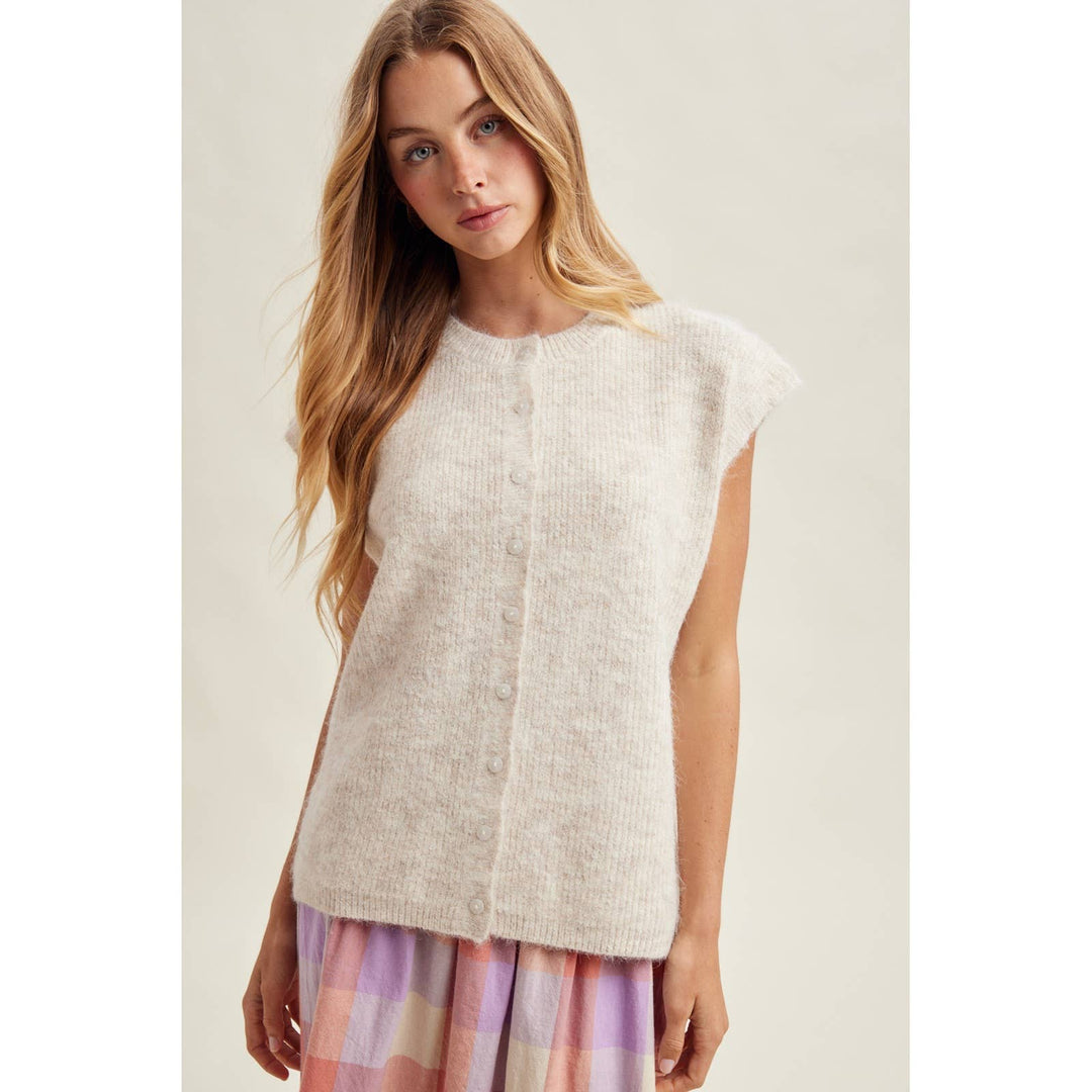 FUZZY BUTTON FRONT SWEATER VEST