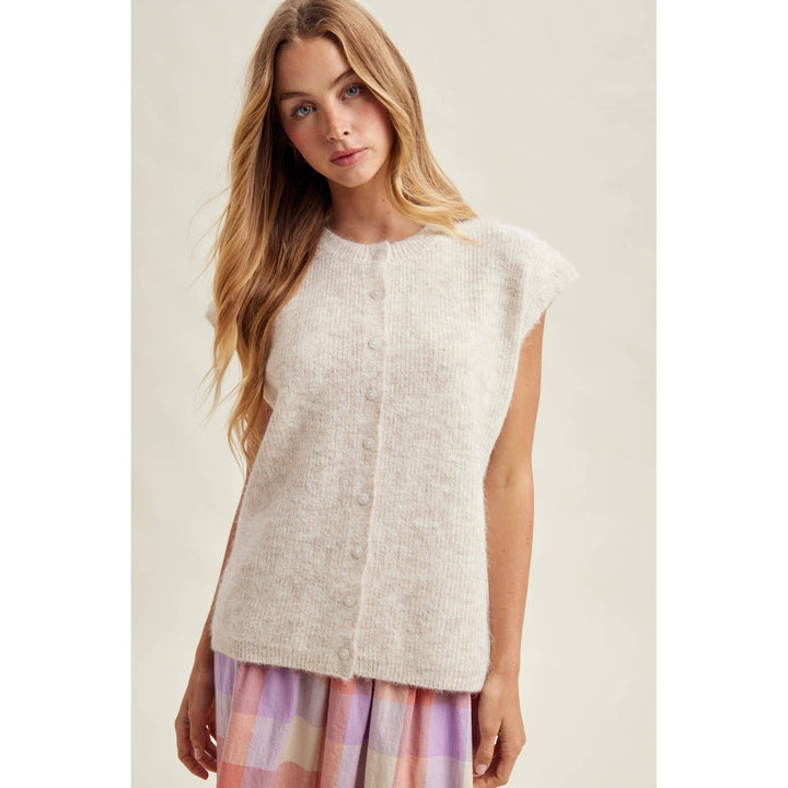 FUZZY BUTTON FRONT SWEATER VEST