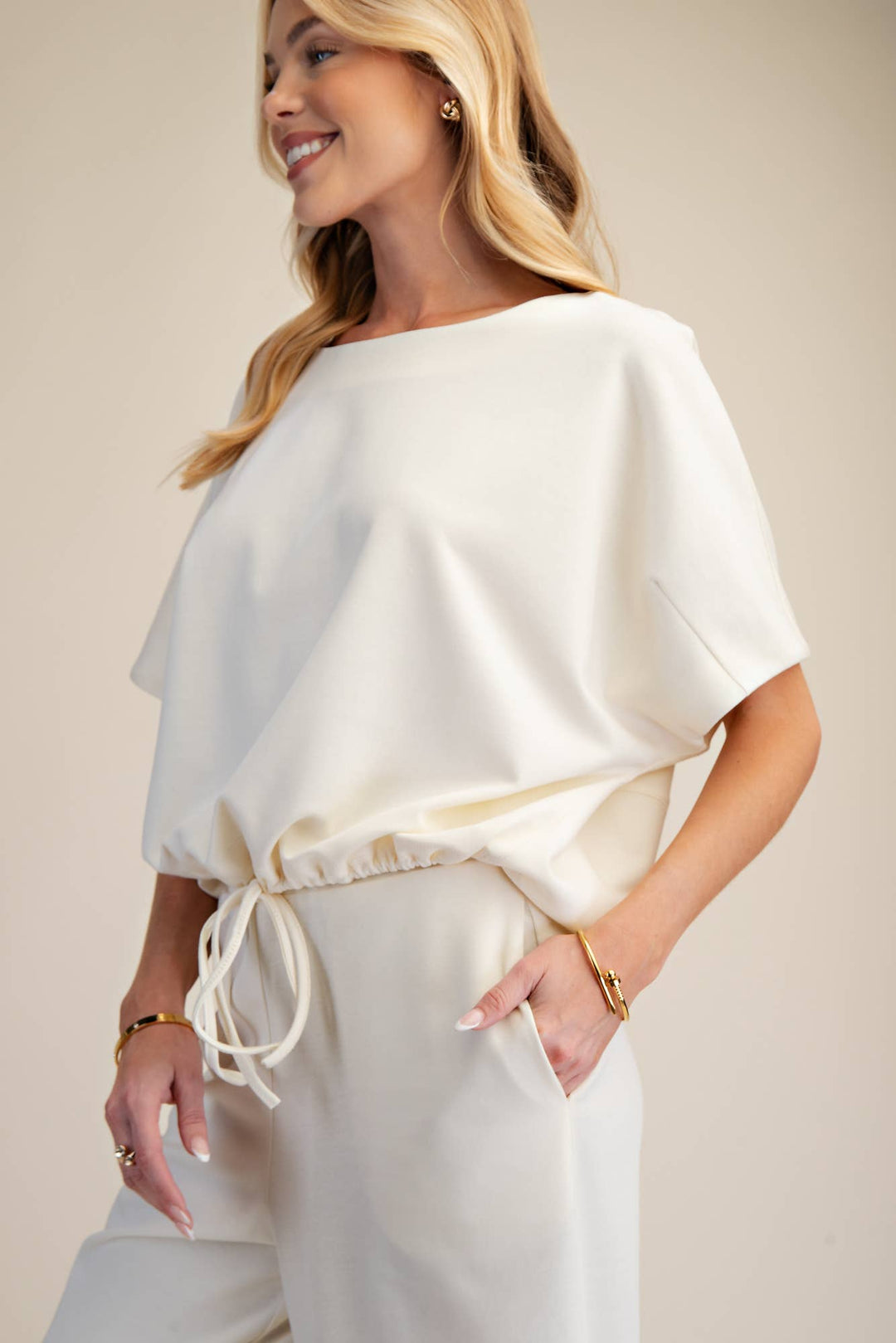 - Round Neck Asymmetrical Hem Adjustable With Ties Top - - Cultured Cloths Apparel