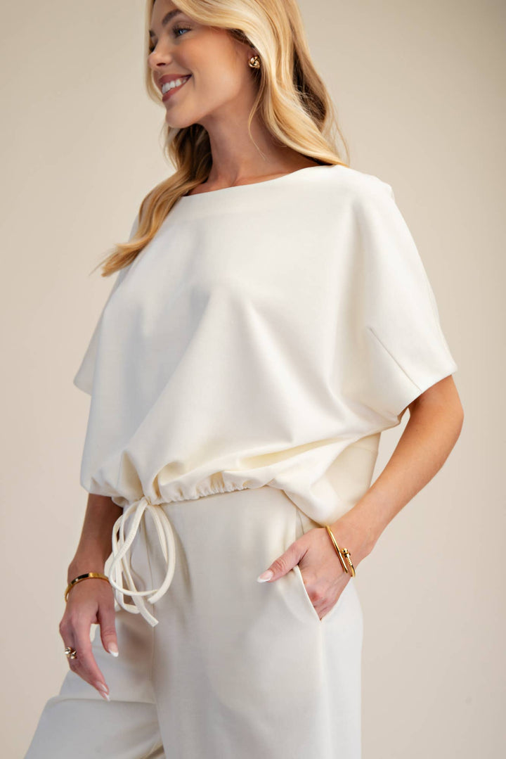- Round Neck Asymmetrical Hem Adjustable With Ties Top - - Cultured Cloths Apparel