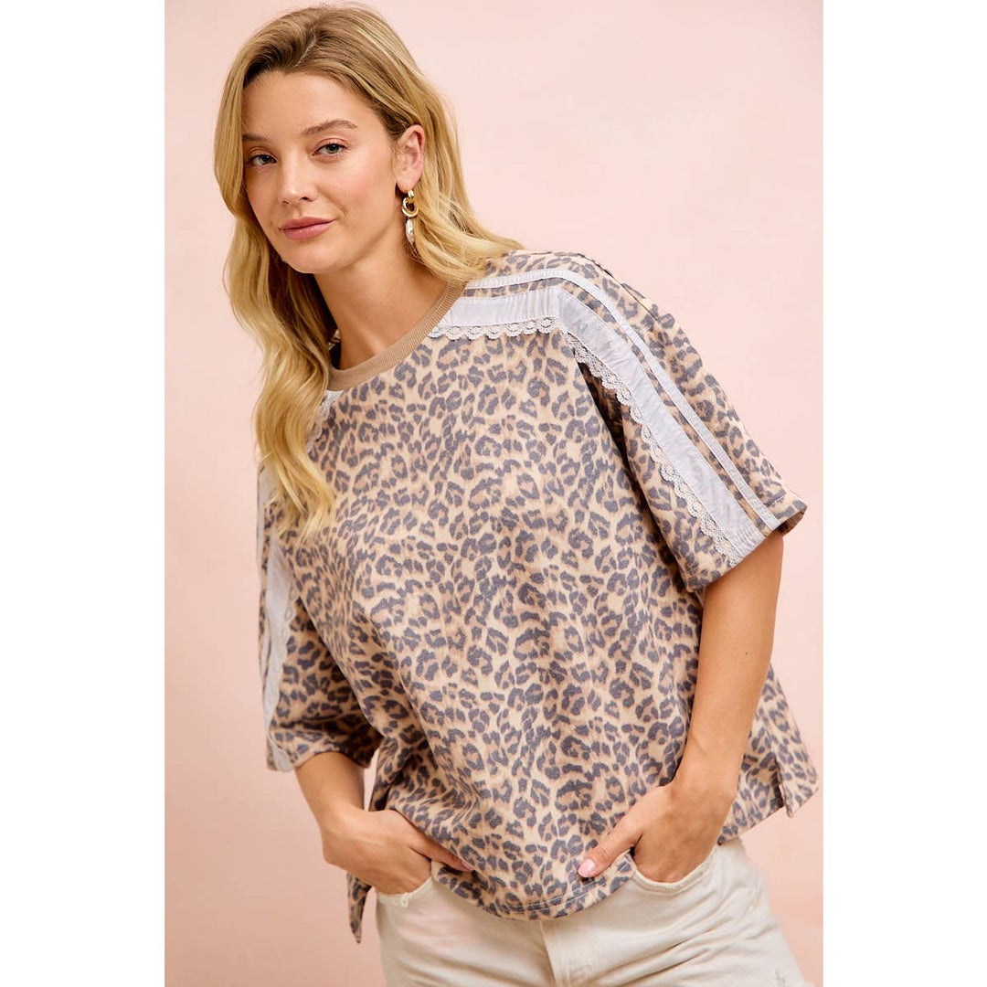 Women's Short Sleeve - LEOPARD TERRY SIDE DETAIL SHORT SLEEVES TOP - LEOPARD - Cultured Cloths Apparel