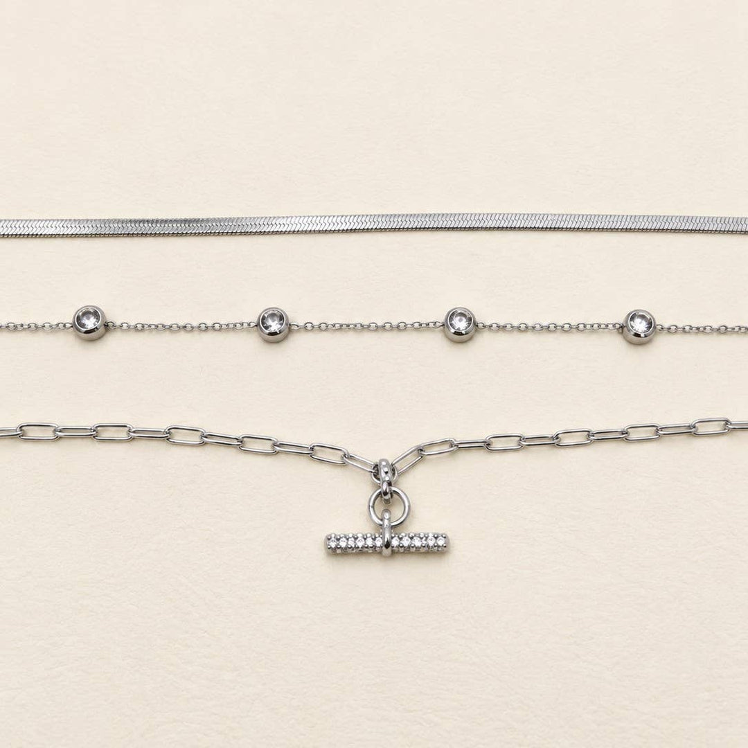 Accessories, Necklaces - STAINLESS STEEL TARNISH FREE LAYERED NECKLACE SET |40NK9725 - - Cultured Cloths Apparel