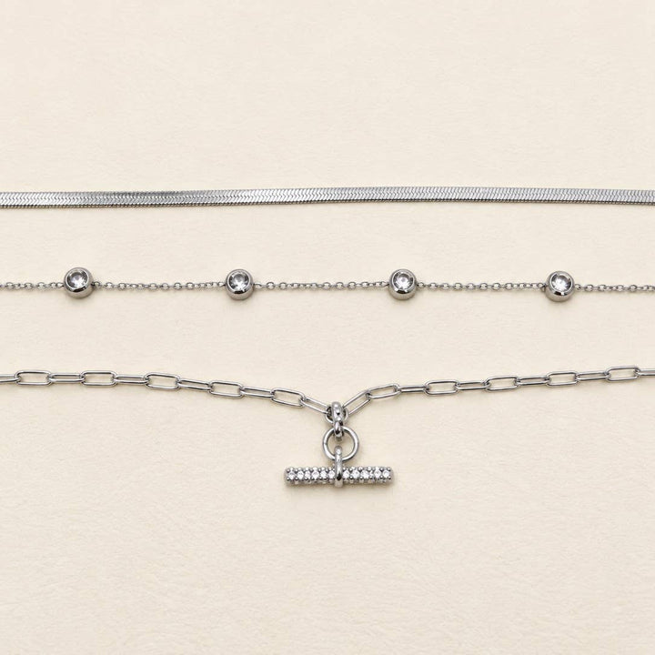 Accessories, Necklaces - STAINLESS STEEL TARNISH FREE LAYERED NECKLACE SET |40NK9725 - - Cultured Cloths Apparel