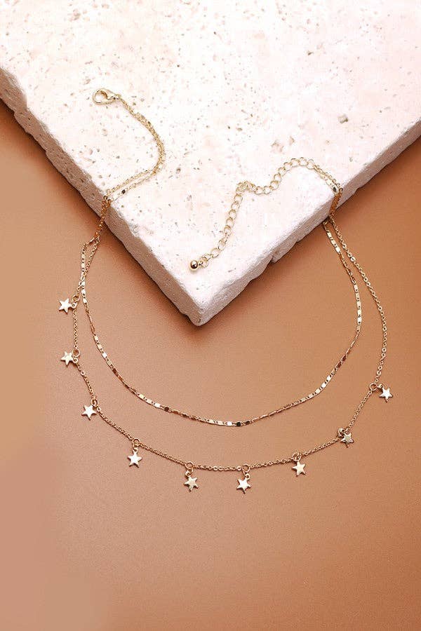 Accessories, Necklaces - DELICATE DOUBLE LAYER STAR DROP NECKLACE | 47N19411 - - Cultured Cloths Apparel
