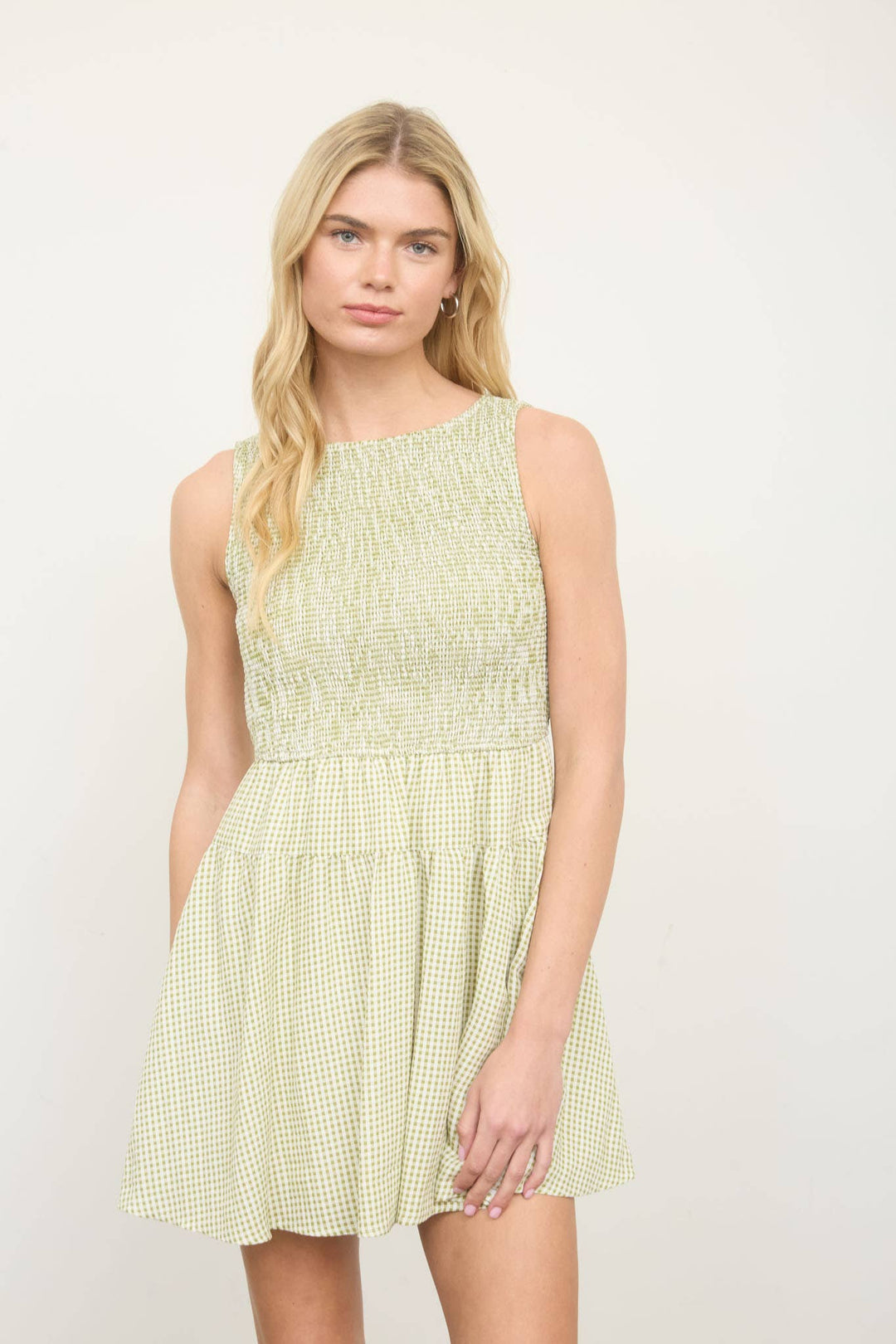 Dresses - GINGHAM SLEEVELESS SMOCKED MINI DRESS - - Cultured Cloths Apparel