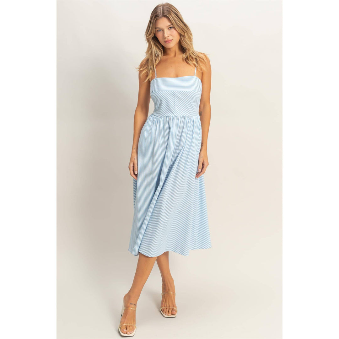 Striped Spaghetti Strap Dress PINK / Medium