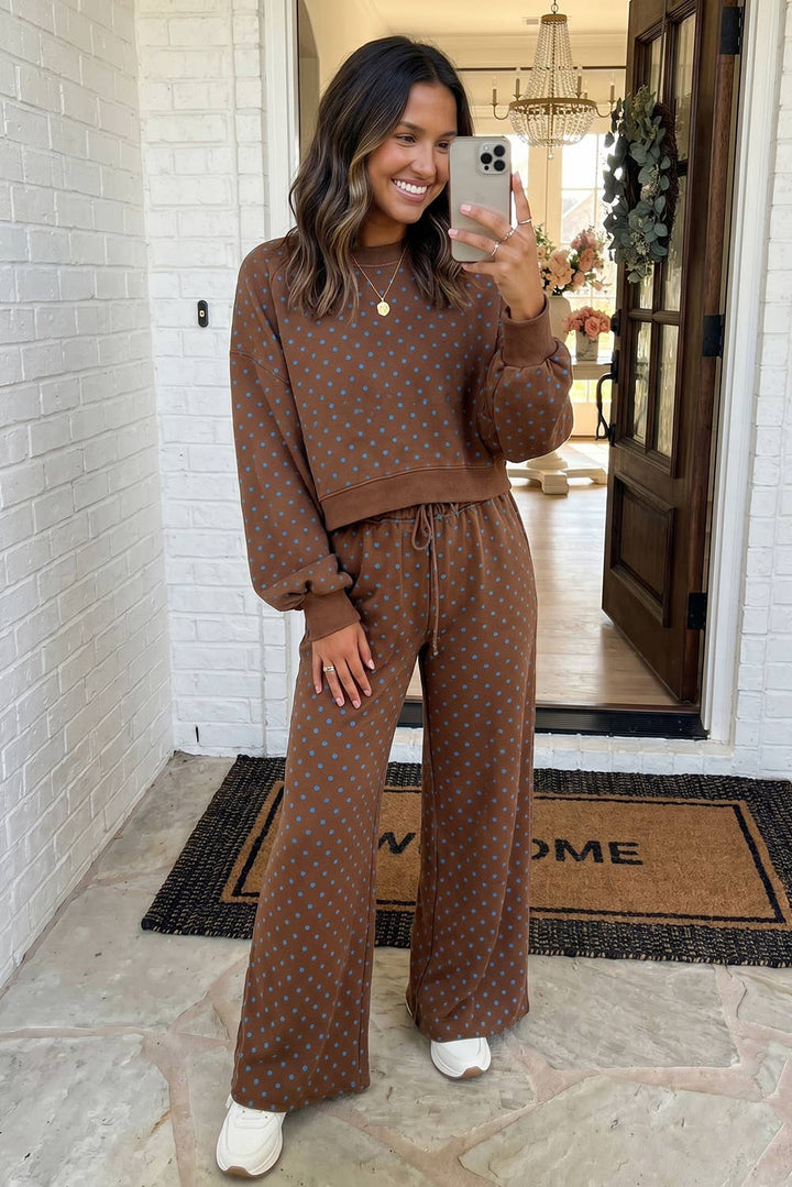 Polka Dot Casual Shift Drawstring Pants Set