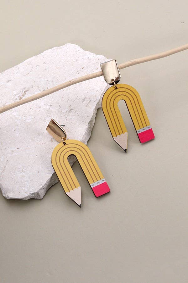Accessories, Earrings - U SHAPE PENCIL WOOD DROP EARRING | 31E24039 - - Cultured Cloths Apparel