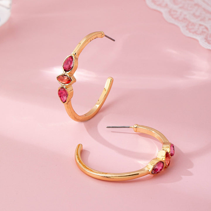 Accessories, Earrings - Fuchsia Marquise Crystal Hoop Earrings - - Cultured Cloths Apparel