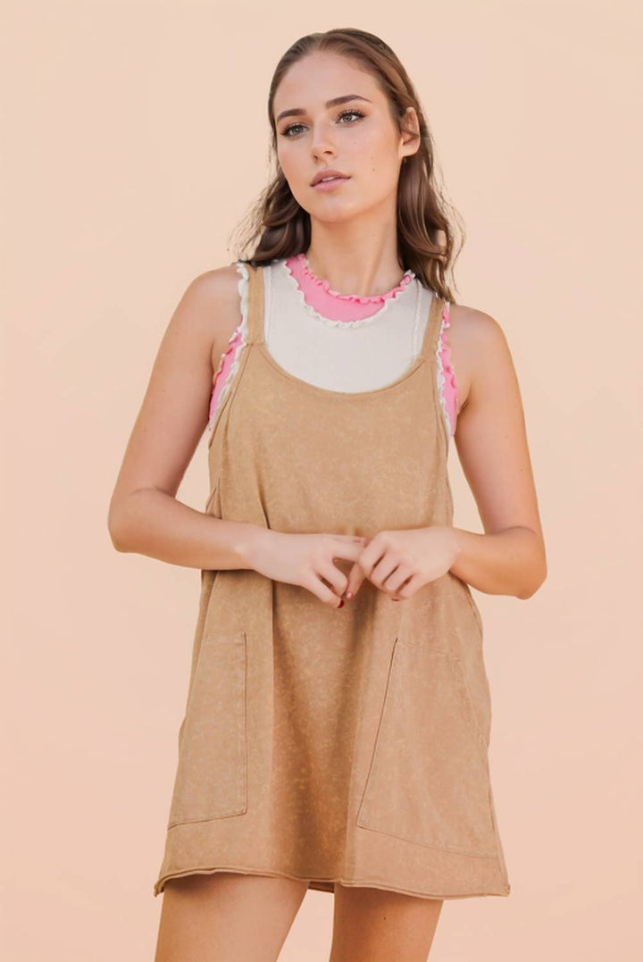 Dresses - Mineral Washed Knit Mini Dress with Shorts Inside - - Cultured Cloths Apparel