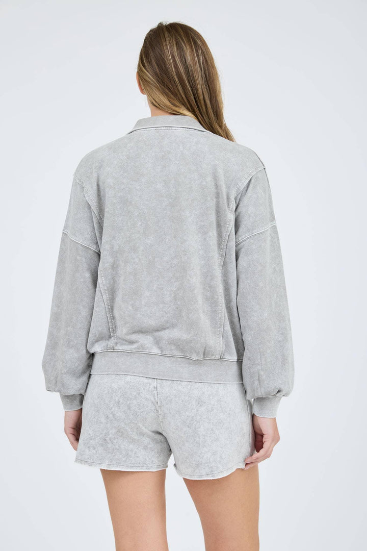 Women's Long Sleeve - WASHED HALF SNAP BUTTON LONG SLEEVE KNIT TOP - - Cultured Cloths Apparel