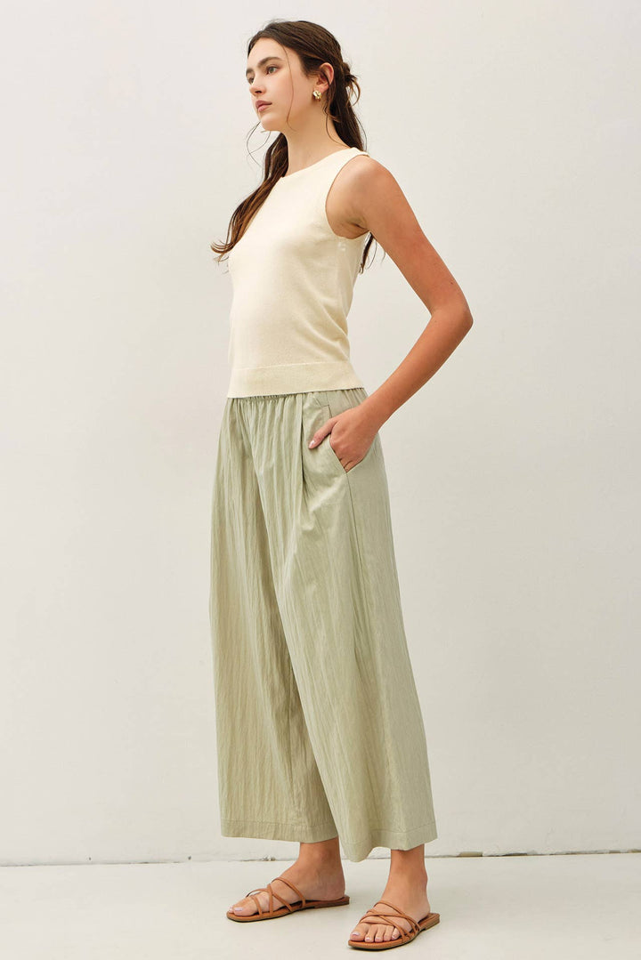 Pants - CRINKLED WIDE LEG CROPPED PULL ON PANTS - - Cultured Cloths Apparel