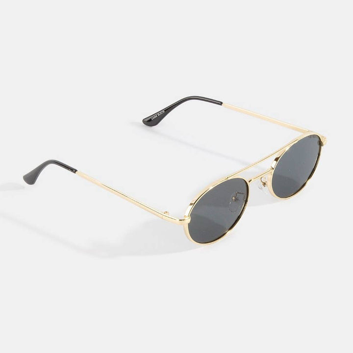 Slim Oval Double Bridge Metal Frame Sunglasses