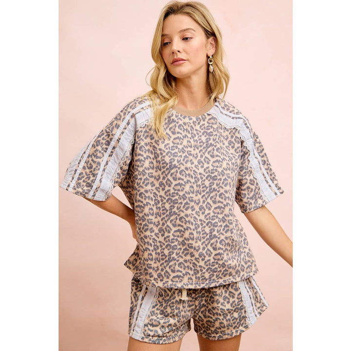 Women's Short Sleeve - LEOPARD TERRY SIDE DETAIL SHORT SLEEVES TOP - - Cultured Cloths Apparel