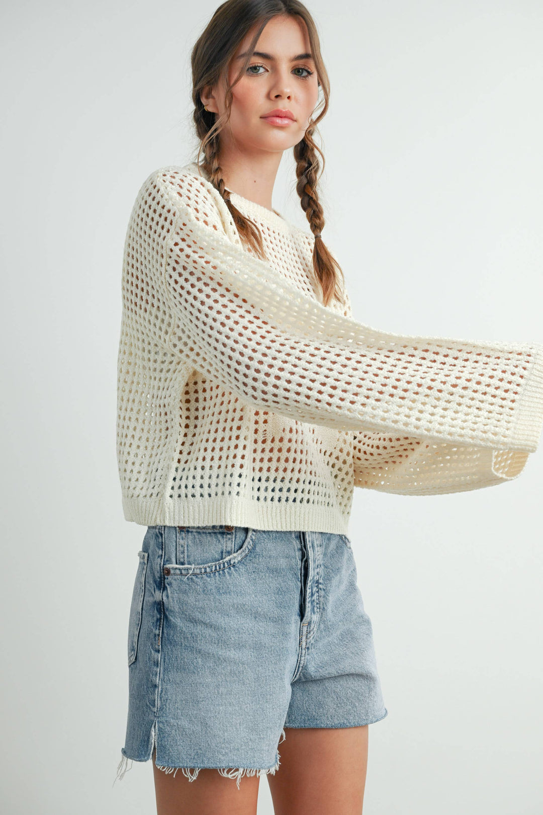 Women's Sweaters - Star Crew Neck Crochet Sweater - - Cultured Cloths Apparel