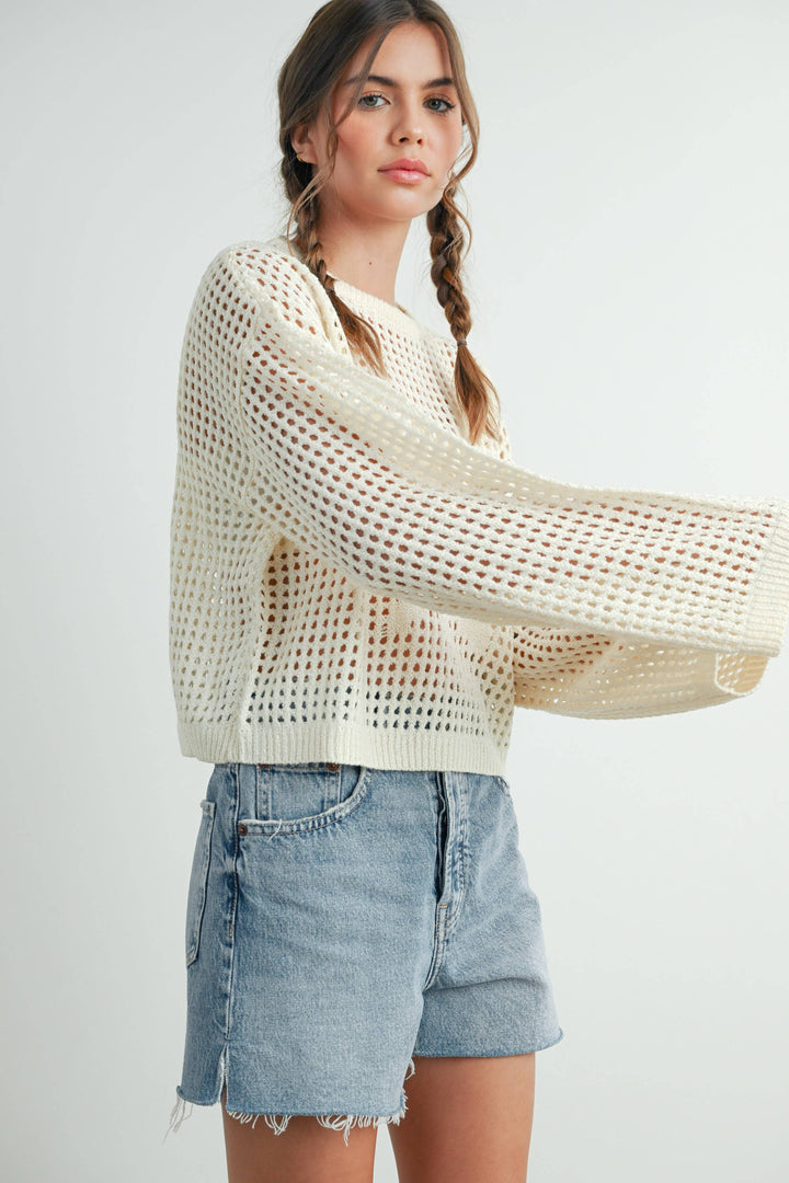 Women's Sweaters - Star Crew Neck Crochet Sweater - - Cultured Cloths Apparel
