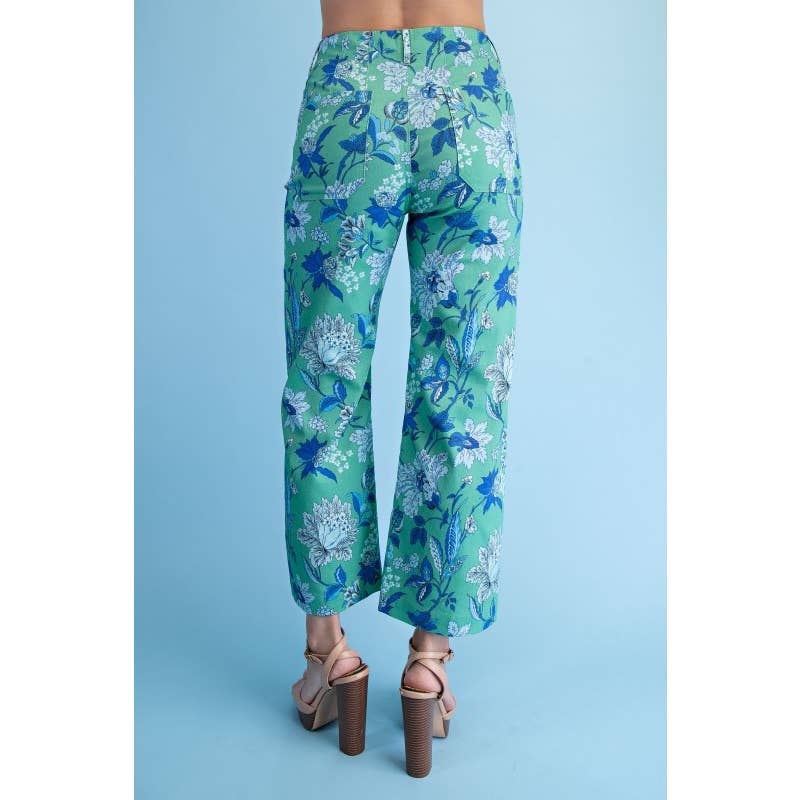 Pants - Floral Ankle Cropped Pants - - Cultured Cloths Apparel