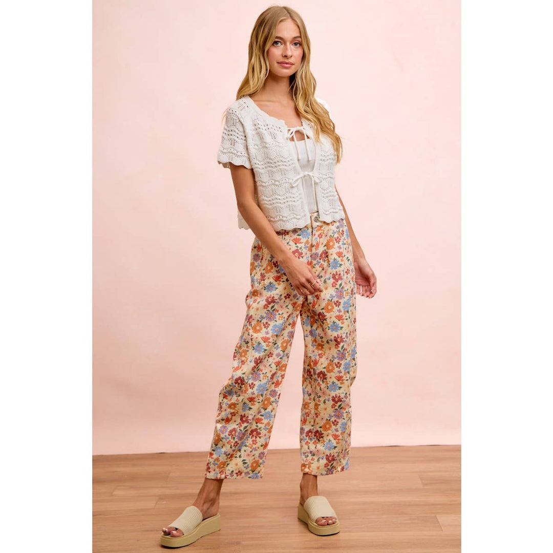Pants - WASHED FLORAL PRINTED TWILL BARREL PANTS - - Cultured Cloths Apparel