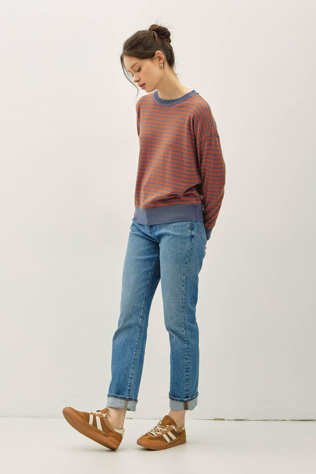 WOOL BLENDED STRIPED SWEATER TOP